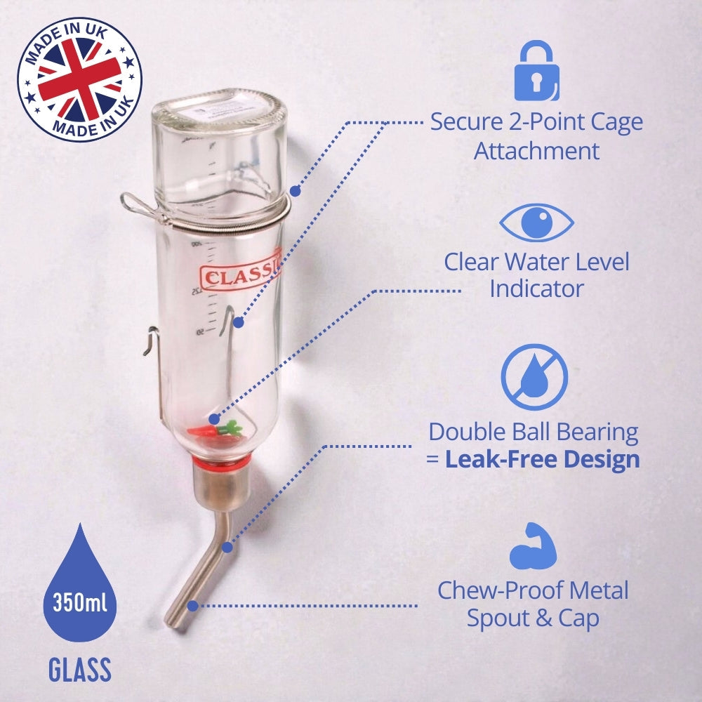 Classic Glass Drinking Bottle 350ml (Small) – Water Bottle for Small Pets